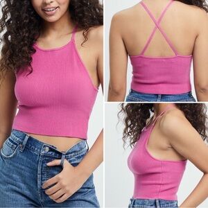 LA Hearts pink knit halter cropped top